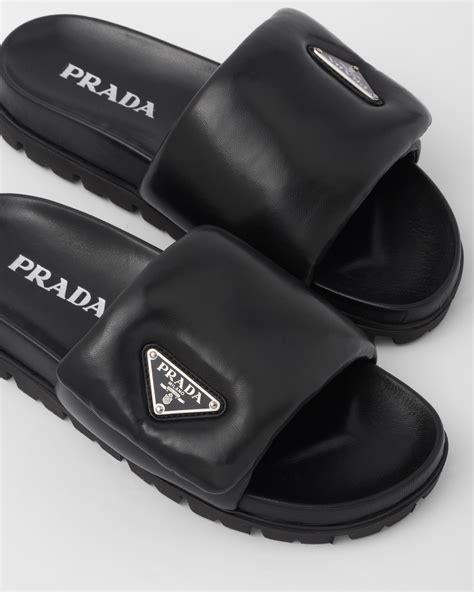 black padded nappa leather slides